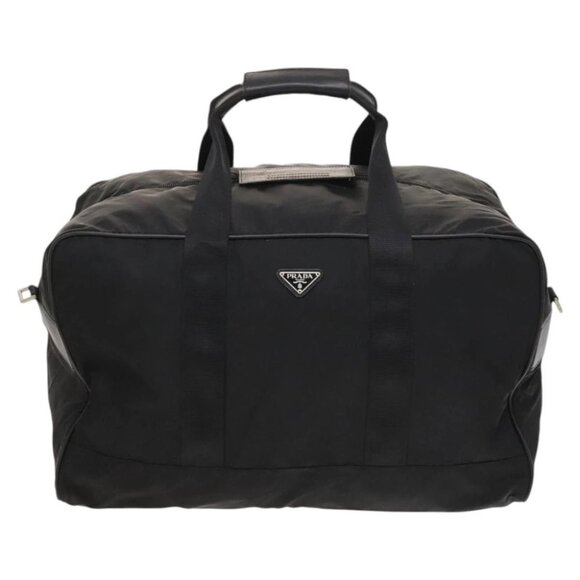 PRADA Boston Bag Nylon 2way Black Silver Auth 121883 - Picture 1 of 15
